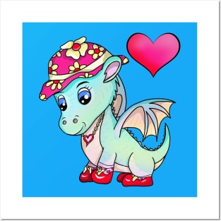 Lovely Pink Hat on a Sweet Dragon, with a Heart Posters and Art